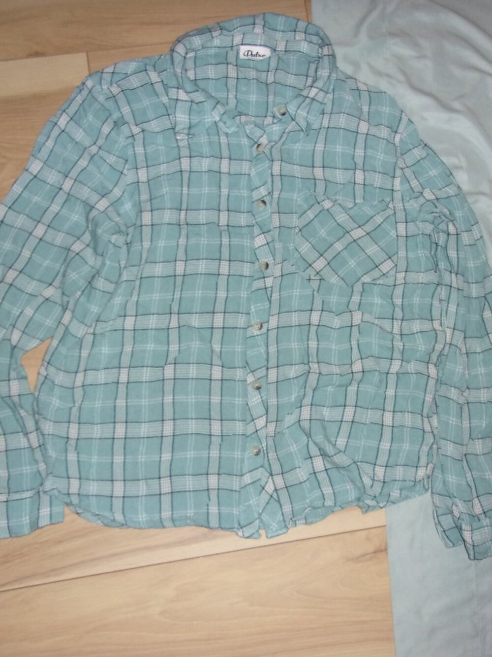 flannel size large womensred  plaid shirt button up top gorpcore